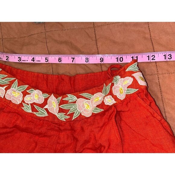 Carolina K Red Floral Embroidered High-Waisted Shorts Women's Size XS - Picture 3 of 7